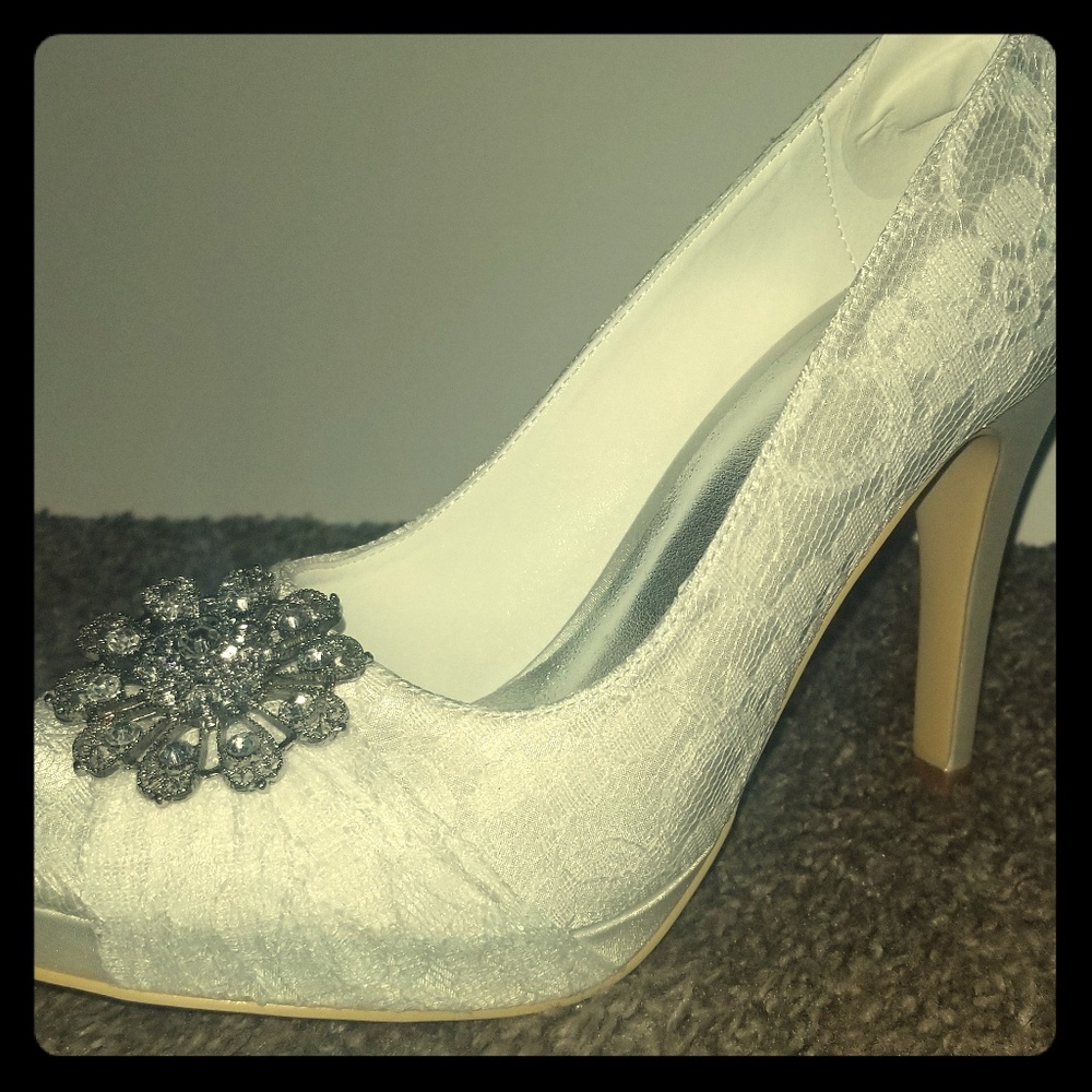 White Lace Heels